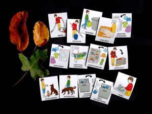 Nepsy Tips lapsen toiminnanohjauksen tukemiseen suunnitellut magneettiset kuvatukikortit Kotityöt kuvasarja, jossa on neljätoista erilaista kotityötä kuvaavaa kuvaa.