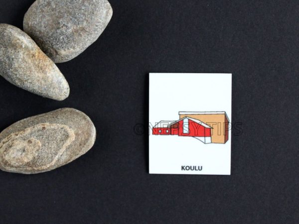 Nepsy Tips lapsen toiminnanohjauksen tukemiseen suunniteltu magneettinen kuvatukikortti Koulu, joka kuuluu Päiväjärjestys kuvatukisarjaan. Koulu kuvatukikortissa on punainen rakennus.