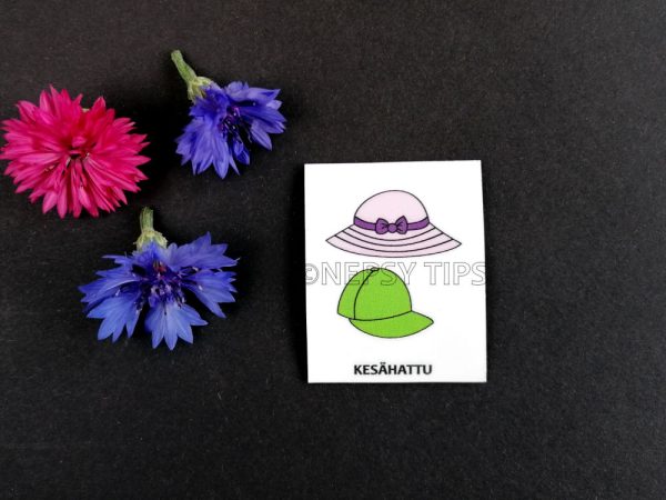 Nepsy Tips lapsen toiminnanohjauksen tukemiseen suunniteltu magneettinen kuvatukikortti Kesähattu, joka kuuluu Rannalle kuvatukisarjaan. Kesähattu kuvatukikortissa on vihreä lippis ja pinkki kesähattu.